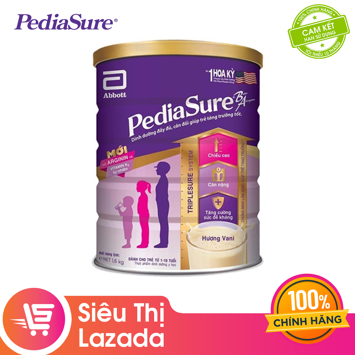 Lon sữa bột Pediasure B/A hương vani 1.6kg