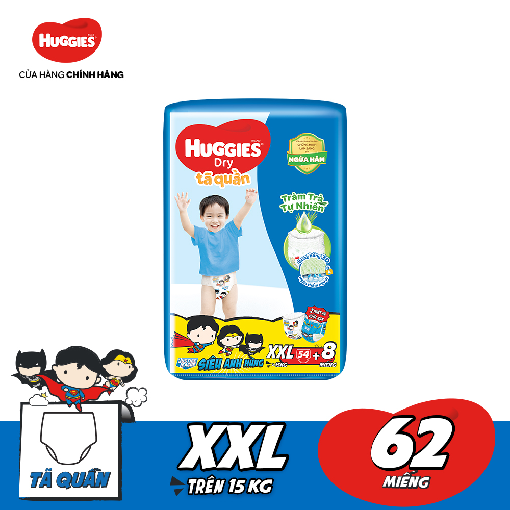 [MUA LÀ CÓ QUÀ][Tặng 8 miếng] Tã/Bỉm quần Tràm Trà Tự Nhiên HUGGIES DRY PANTS SUPER JUMBO XXL54 (Cho bé trên 16kg) Giá chỉ 297.000 ₫