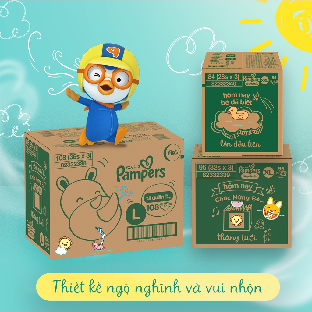 Thùng Tối Ưu Phí Vận Chuyển 3 Gói Tã Quần PAMPERS Giữ Dáng Pampers L108/XL96/XXL84