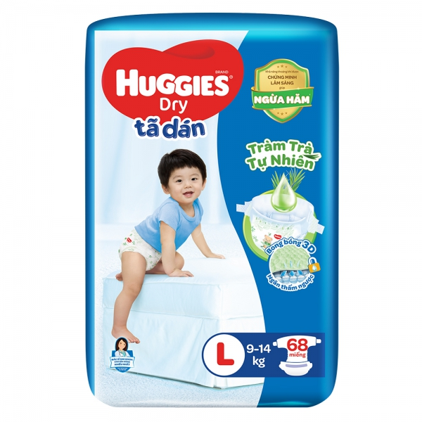 Bỉm tã dán Huggies Dry size L 68 miếng (9 – 14kg)