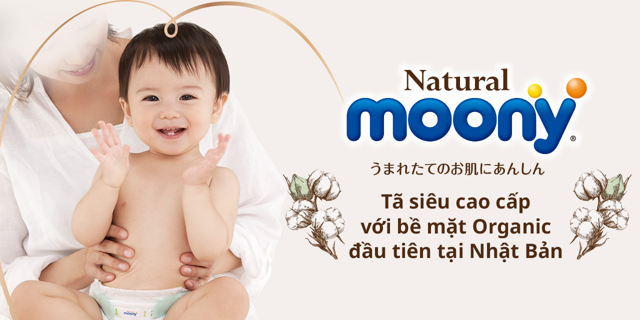 Bỉm tã dán Moony Natural size L 38 miếng (9-14kg)