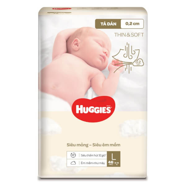 Tã dán Huggies Thin & Soft (L, 9-14kg, 46 miếng)