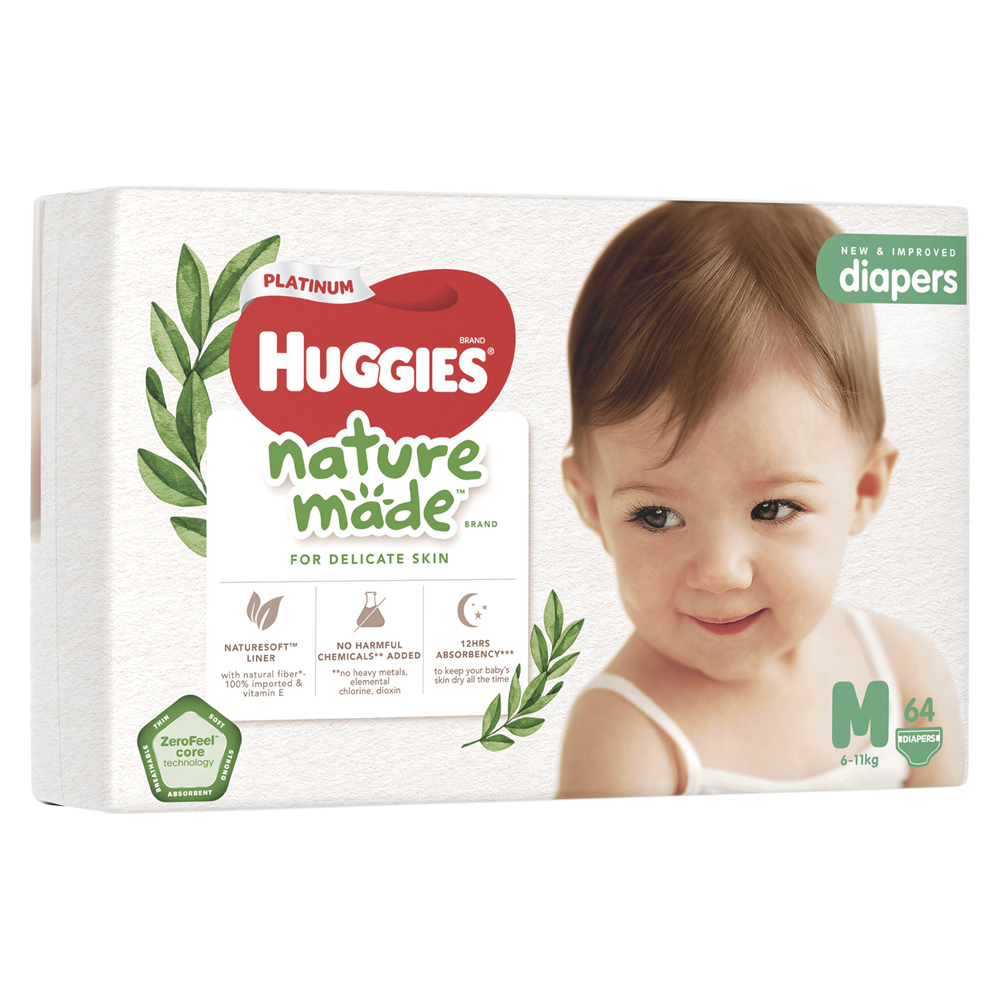 Bỉm tã dán Huggies Platinum Nature Made size M 64 miếng (6-11kg)