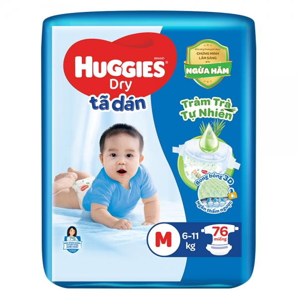 Bỉm tã dán Huggies Dry size M 76 miếng (6-11kg)