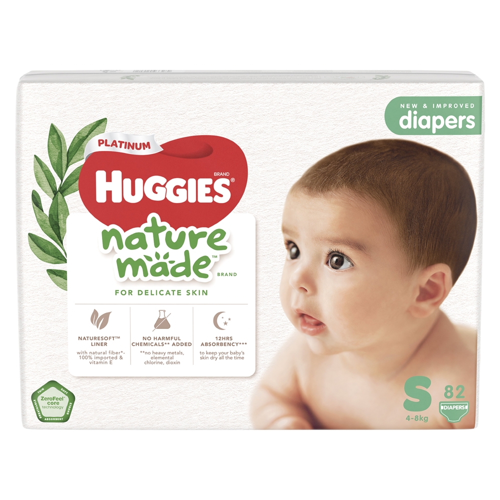 Bỉm tã dán Huggies Platinum Nature Made size S 82 miếng (4-8kg)