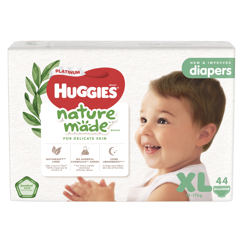 Bỉm tã dán Huggies Platinum Nature Made size XL 44 miếng (12-17kg)