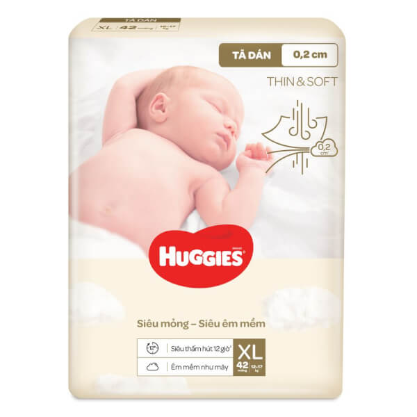 Tã dán Huggies Thin & Soft (XL, 12-17kg, 42 miếng)