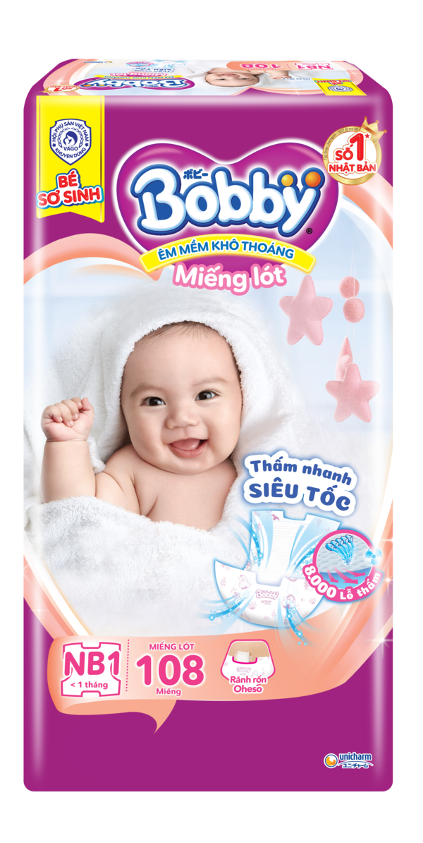 Miếng lót Bobby size Newborn 1 108 miếng (dưới 5kg)