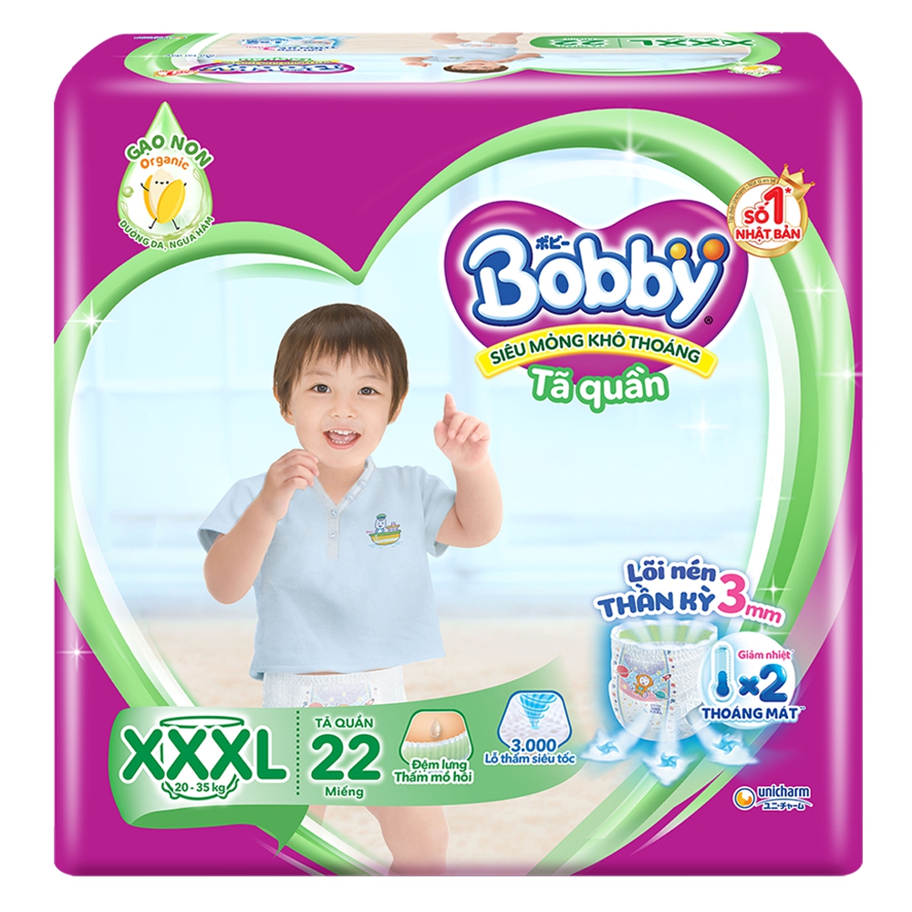 Bỉm tã quần Bobby size XXXL 22 miếng (20-35kg) (giao bao bì ngẫu nhiên)