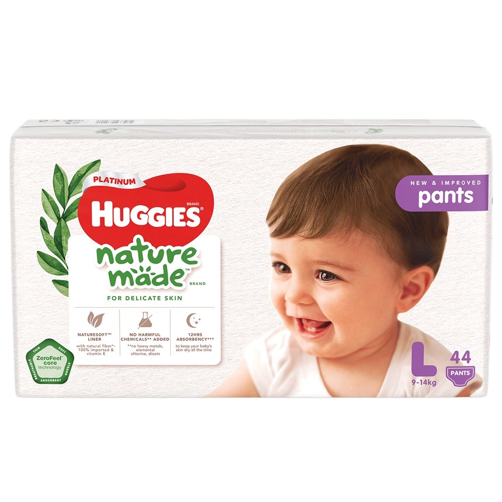 Bỉm tã quần Huggies Platinum Nature Made L size 44 miếng (9-14kg)