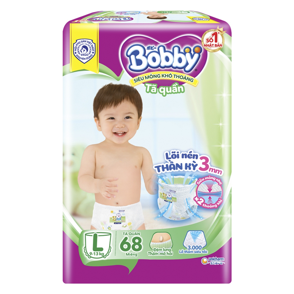 Bỉm tã quần Bobby size L 68 miếng (9-13kg) (giao bao bì ngẫu nhiên)