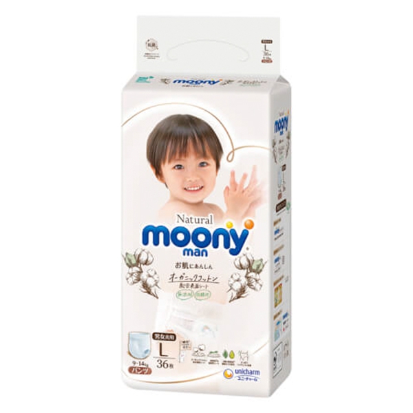 Bỉm tã quần Moony Natural size L 36 miếng (9-14kg)