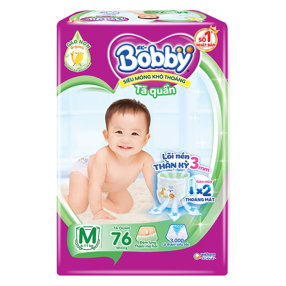 Bỉm tã quần Bobby size M 76 miếng (6-10kg) (giao bao bì ngẫu nhiên)