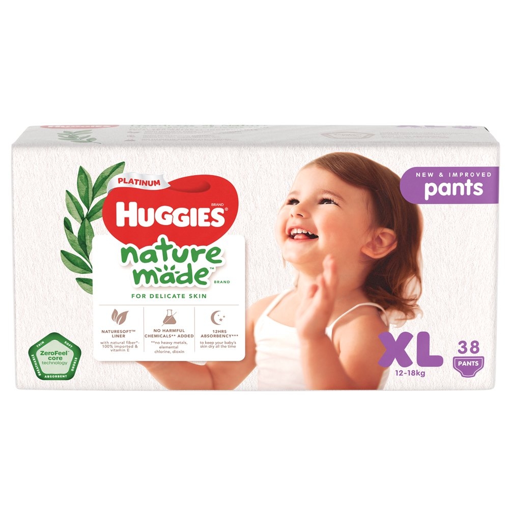 Bỉm tã quần Huggies Platinum Nature Made size XL 38 miếng (12-18kg)