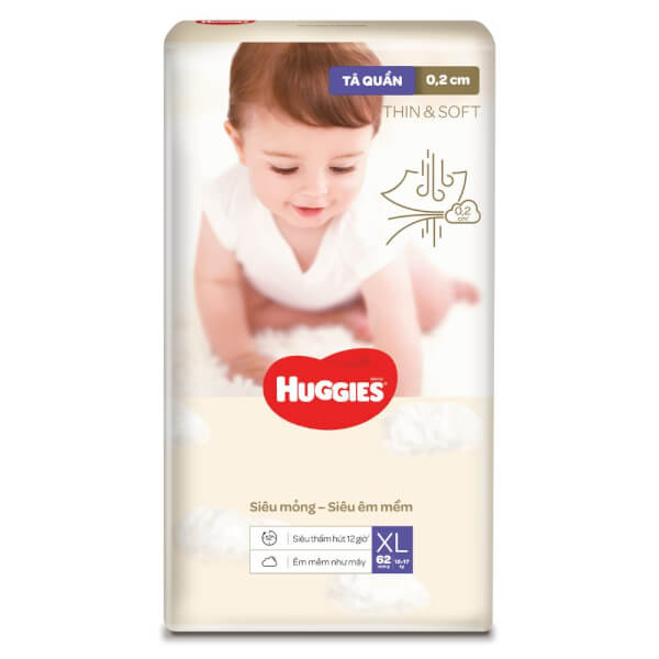 Tã quần Huggies Thin & Soft (XL, 12-17kg, 62 miếng)