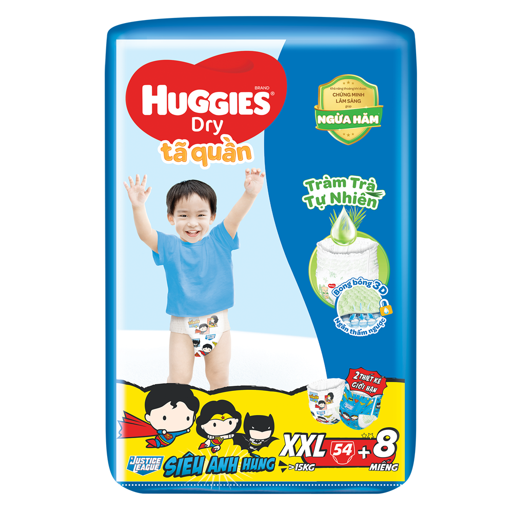 Tã quần Huggies Dry Pants gói cực đại (XXL, >15kg, 54 miếng) (giao bao bì ngẫu nhiên)