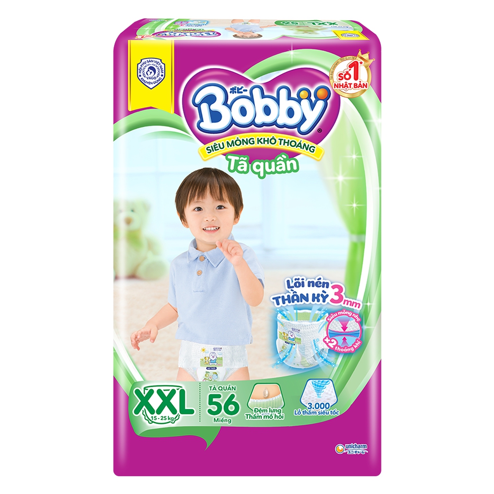 Bỉm tã quần Bobby size XXL 56 miếng (trên 16kg)(sản phẩm được giao với bao bì ngẫu nhiên)