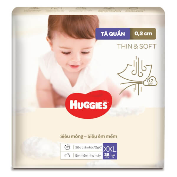 Tã quần Huggies Thin & Soft (XXL, >15kg, 28 miếng)