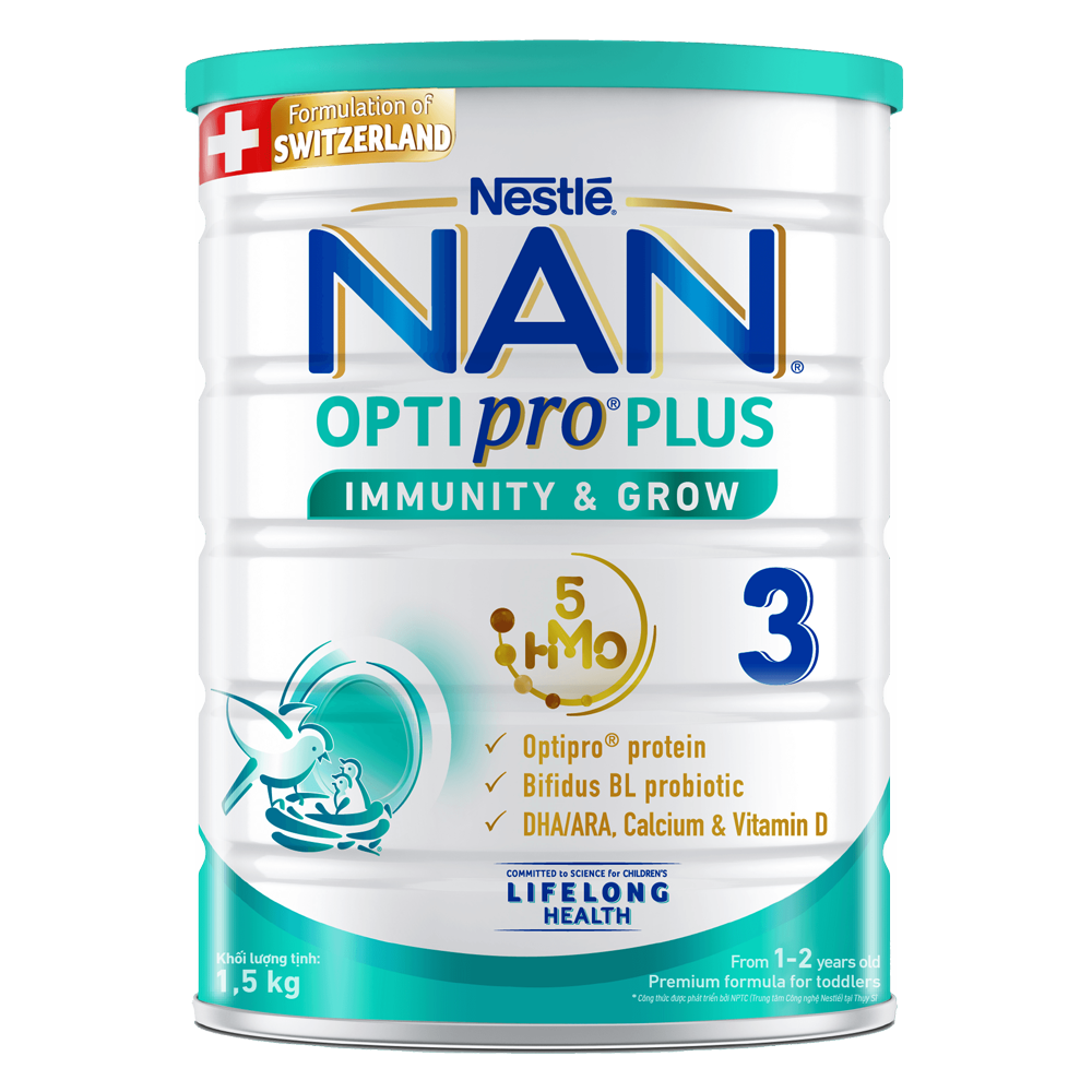 Sữa Nan Optipro PLUS 3 1.5kg, với 5HMO, công thức từ Thụy Sĩ (1-2 tuổi)