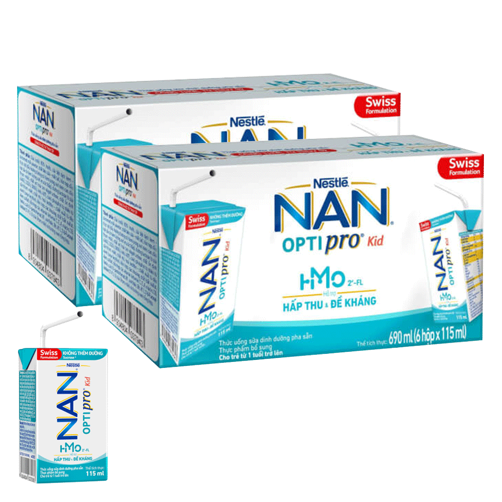 Combo 2 thùng sữa dinh dưỡng pha sẵn Nestlé NAN OPTIPRO Kid 115ml (lốc 6 hộp)