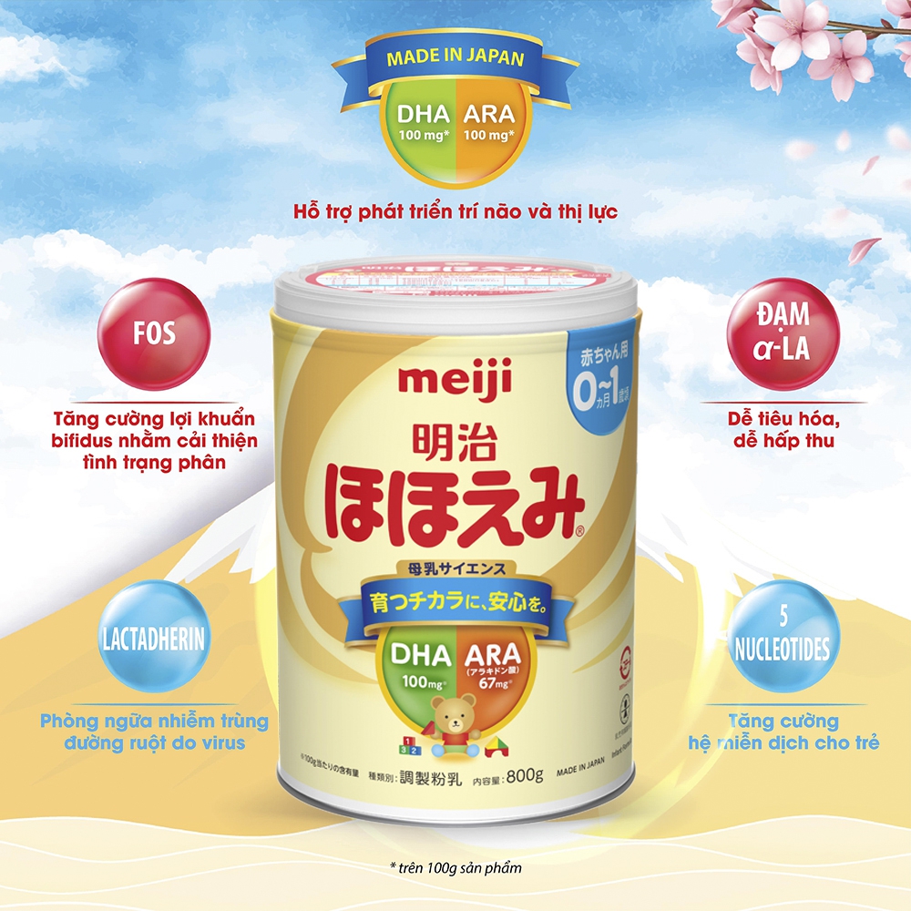 Sữa Meiji nội địa Hohoemi, 0 – 1 tuổi, 800G